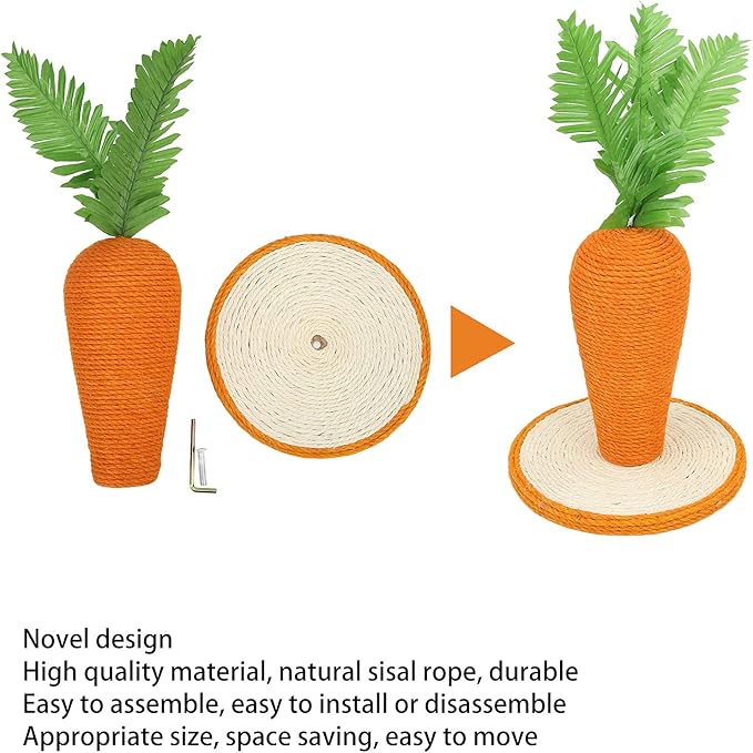 Restokki Cat Scratching Post Carrot Sisal Vertical Carrot Cat Climbing Frame for Indoor Cats Kitty Training Climbing