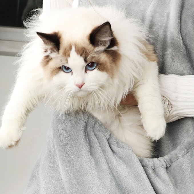 Cats Holding Carriers Velvets Aprons Slings Accompany Bag Indoor Use Smock with Pocket Cats for Nail Cutting