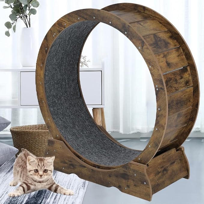 Cat Exercise Wheel for Indoor Cats - Large Running Wheel for Small Animals With Locking Mechanism (35.4"(90cm), Rusty Brown)