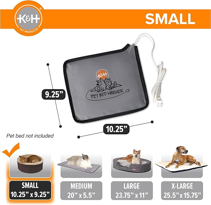 K&H Pet Products Pet Bed Warmer,Turn Any-Pet Bed Into a Heated Cat or Dog-Bed,Waterproof Indoor Heated Warming Pad Insert,Automatic Temperature,Safety Listed - Small 10.25 X 9.25in Gray,(Pack of 12)