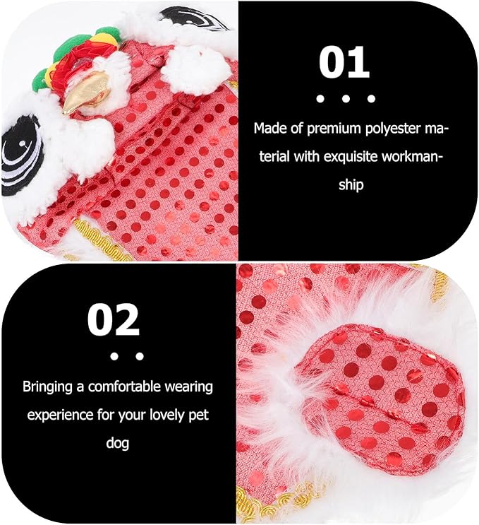 Lion Dance Dog Costume Pet Apparel Bright XL, Festive New Year Dog Outfit, Cute Pet Supply for Photography and Holiday Celebration