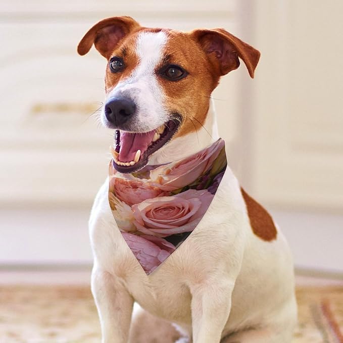 Dog Bandana Spring Pet Scarf Adjustable Triangle Aesthetic Flowers Printing Dog Bib Washable Polyester Puppy Bandana for Small Medium Large Dogs Cat Birthday Party Supplies