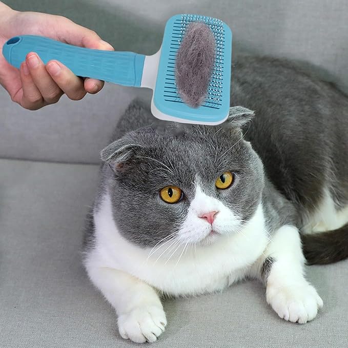 Cat Grooming Brush - 6 inch Self-Cleaning Slicker Comb for Dogs, Cats with Shedding and Massage Function, Undercoat Remover for Loose, Soft Grip Handle, Pet Care Grooming Tool