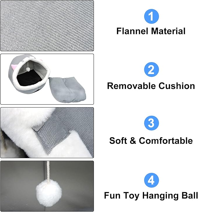 Andiker Cat Beds for Indoor Cats, Semi-Enclosed Cat Cave Bed with a Plush Ball Large Space for Cats to Sleep Soft and Comfortable Covered Cat Bed with a Washable and Detachable Mat (L, Grey)