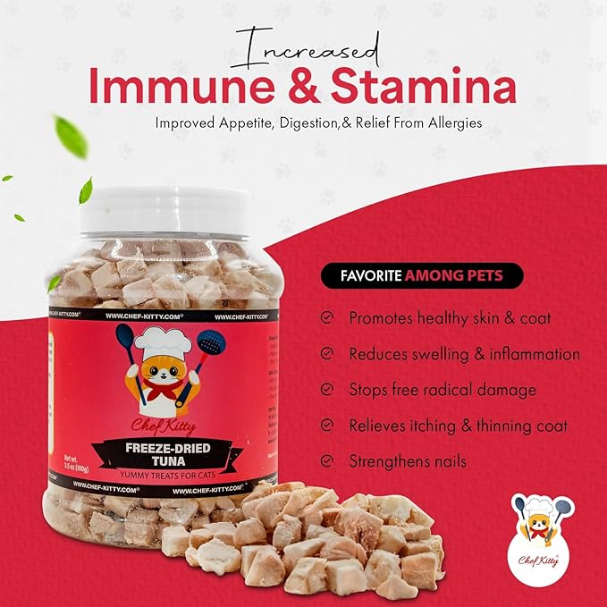 Tuna Cat Treats, 100% Wild Caught | Freeze Dried Dog Treats, High Protein | Grain-free, Single Ingredient Cat & Dog Food Toppers | No Additives or Preservatives | Inspected & Tested in USA | 7.4 oz