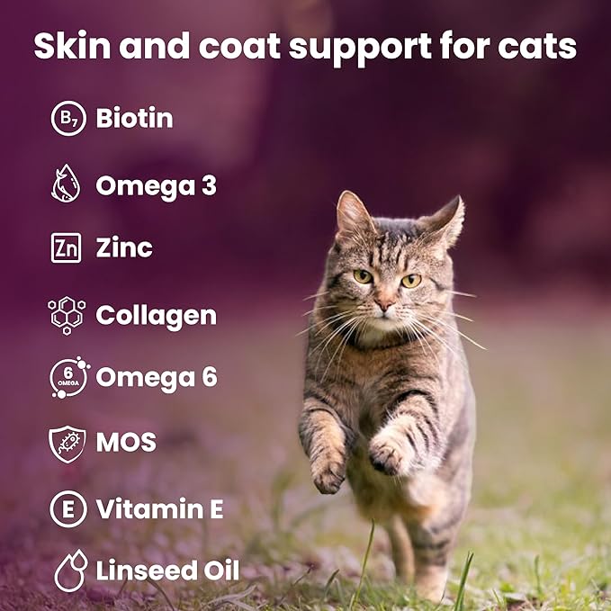 Bio PetActive DermaCAT Skin & Coat Health Supplement Paste for Cats with Biotin, Flaxseed Oil Omega-3, Collagen, Zinc, Prebiotic MOS & Vitamin E – Supports Shiny Coat, Minimize Shedding – 3.38 oz