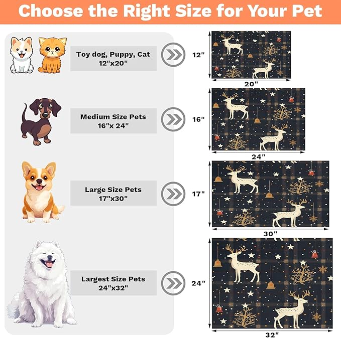 Christmas Deer Dog Food Mat for Floors Absorbent, Quick Dry Water Dispenser Mat for Food, Water, Pet Supplies 16" x 24", Xmas Tree