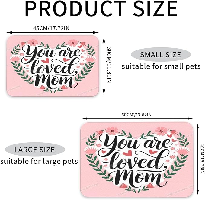 Pet Feeding Mat Happy Mother's Day Floral Gift Mom Pink Cq Dog Food Mat for Food Water No Stains Quick Dry Dispenser Cat Bowl Mats for Messy Drinkers 24x16In
