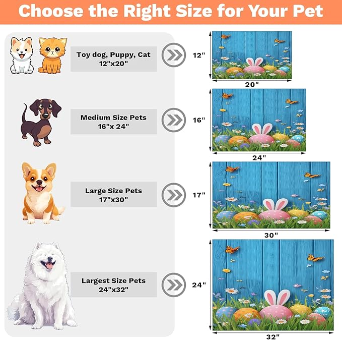 Happy Easter Dog Food Mat for Floors Absorbent Dog Bowl Mat for Food and Water Dispenser Quick Dry Cat Food Placemat Pet Supplies 24" x 32", Butterfly Daisy Flower