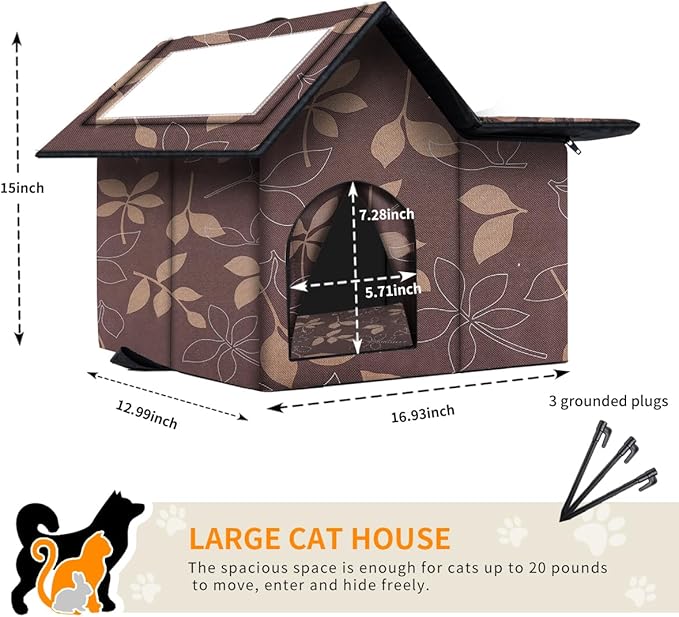 Large Outdoor Cat House Weatherproof, Houses for Outdoor Cats Feral, Collapsible Outside Cat House with Windproof Door, DIY Cardboard and Soft Mat, Insulated Stable Stray Cats Shelter in Winter
