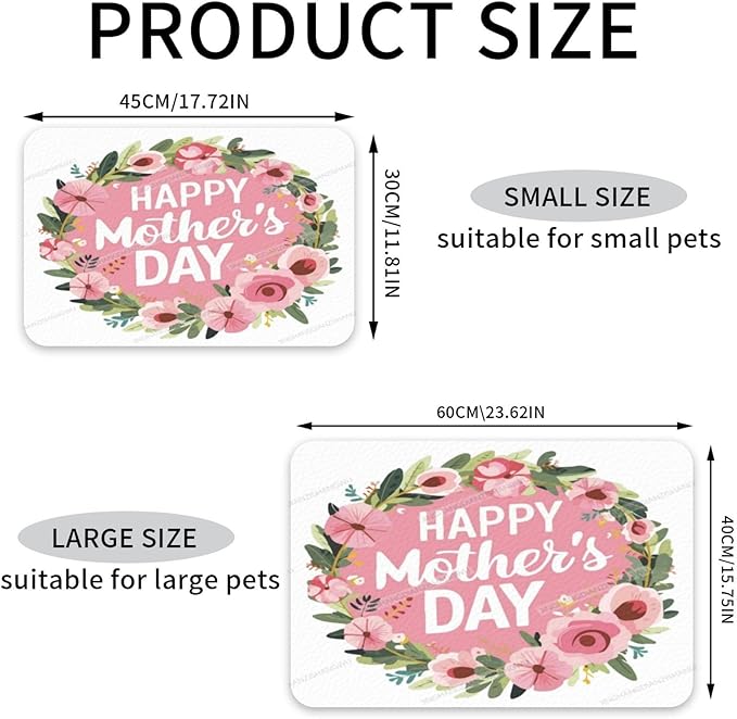 Dog Food Mat Dog Mat for Food and Water 18X12In Happy Mother's Day Floral Gift Mom R No Stains Cat Pet Feeding Mats Water Bowl for Messy Drinkers
