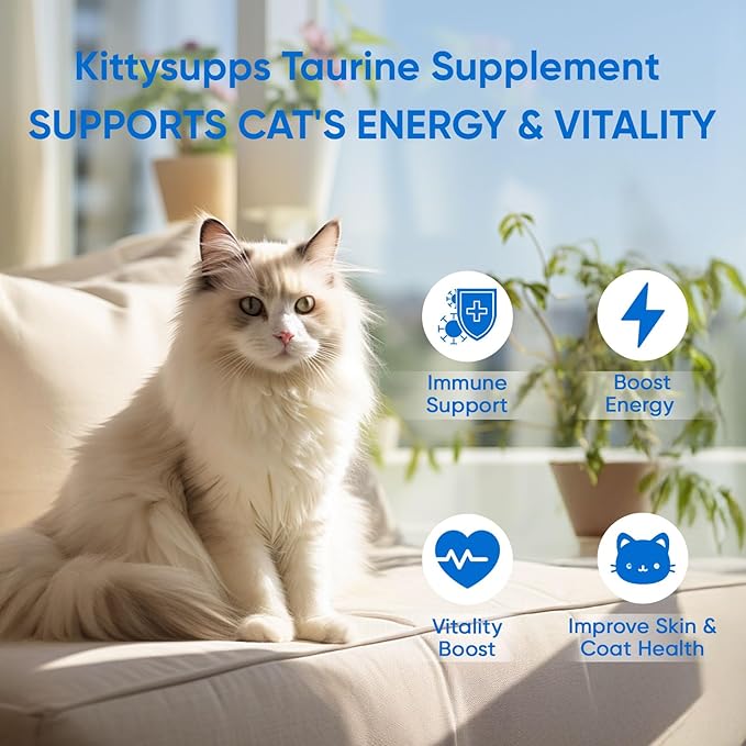Kittysupps Taurine Supplement for Cats, Kitty Supps Taurine - PureTaurine, Immune Support, Boost Energy & Vitality, Skin & Coat Health, Mix in Food, Water-Soluble,with Dosing Spoon, 200g