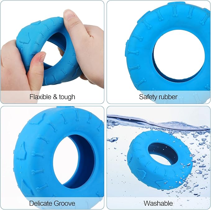Leitee 3 Pieces Tire Chew Toy Treat Dispenser Indestructible Rubber Toy for Small to Medium Dogs Puppy Aggressive Chewers - Blue, Red, Yellow