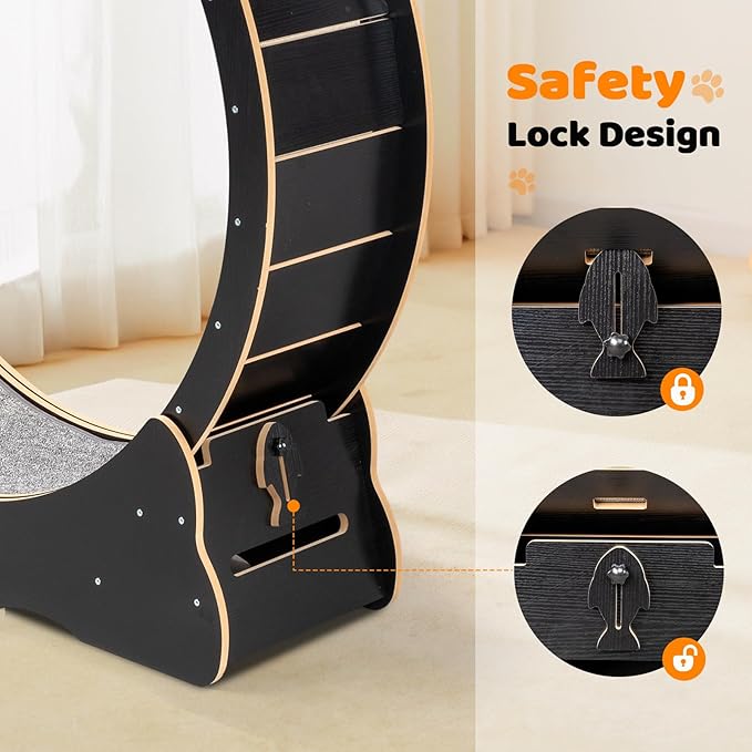 VINGLI Cat Wheel Exerciser for Indoor Cats, 39" Large Cat Exercise Wheel, Silent Kitten Running Wheel with Safety Lock, Black (Large-39.4 inch)