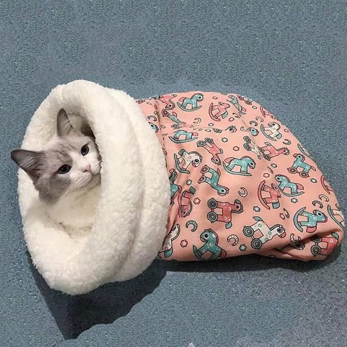 Cat Bed Sleeping Bag for Indoor Cats - Pet Slipper Cave Bed for Indoor Cats and Small Dogs, Cozy & Soft Plush, Anti-Slip & Durable, Washable for Kittens and Puppies Under 15 lbs (Pink)