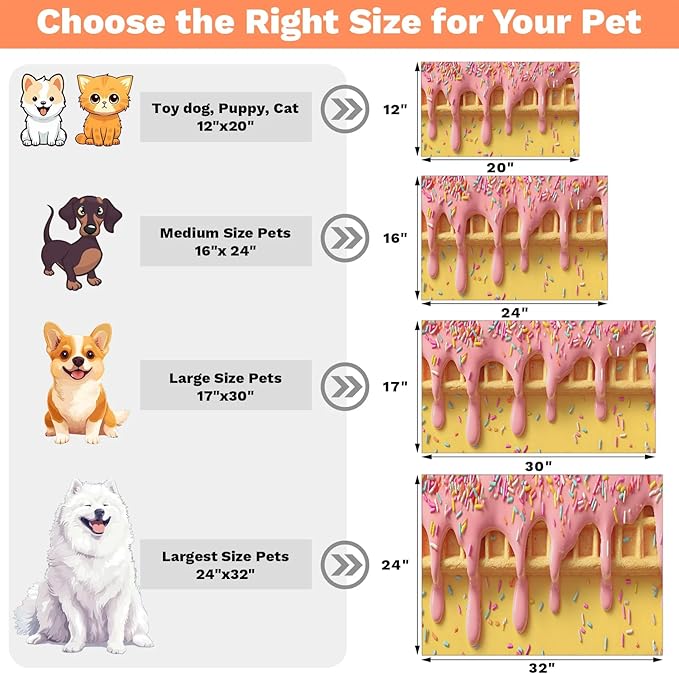 Ice Cream Dog Food Mat for Floors Absorbent Dog Bowl Mat for Food and Water Dispenser Quick Dry Cat Food Placemat Pet Supplies 12" x 20", Cute Waffle