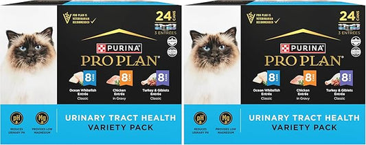Purina Pro Plan Urinary Cat Food Wet Variety Pack Urinary Tract Health Ocean Whitefish,Chicken,Turkey and Giblets - 3 oz. Cans,(Pack of 48)