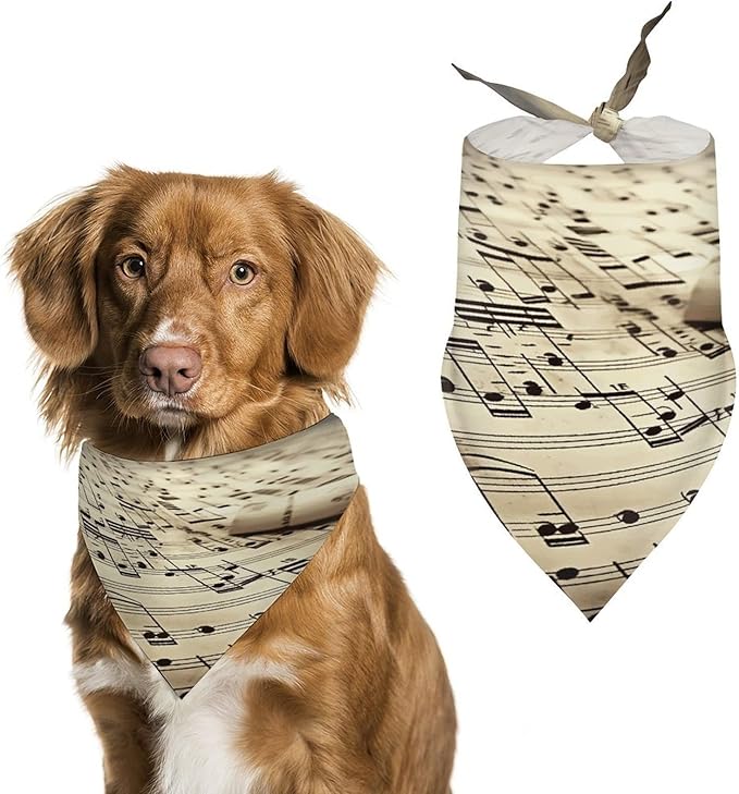 Dog Bandana Spring Pet Scarf Adjustable Triangle Sheet Music Printing Dog Bib Washable Polyester Puppy Bandana for Small Medium Large Dogs Cat Birthday Party Supplies