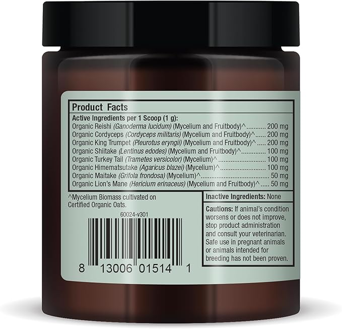 Dr. Mercola Bark & Whiskers Organic Fermented Mushroom Blend - Cat & Dog Supplement - Supports Digestive & Immune Health - Free from Additives, Filler & Gluten - 2.11 oz. (60 Scoops)