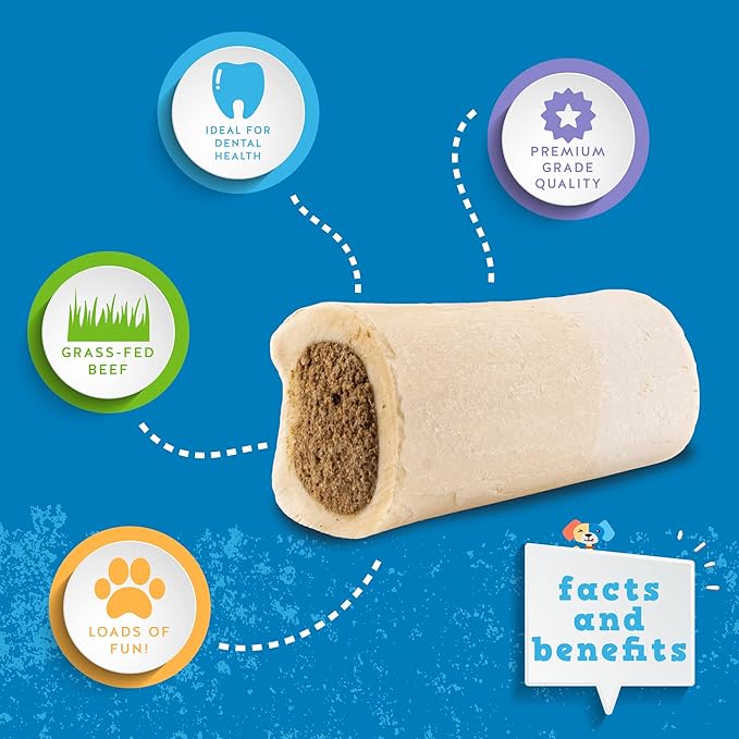 Jack&Pup 3-4" Filled Dog Bones for Small and Large Dogs, Flavored Shin Dog Bones Long Lasting, Stuffed Bone for Dogs, High Protein, Peanut Butter Flavor - 4 Pack