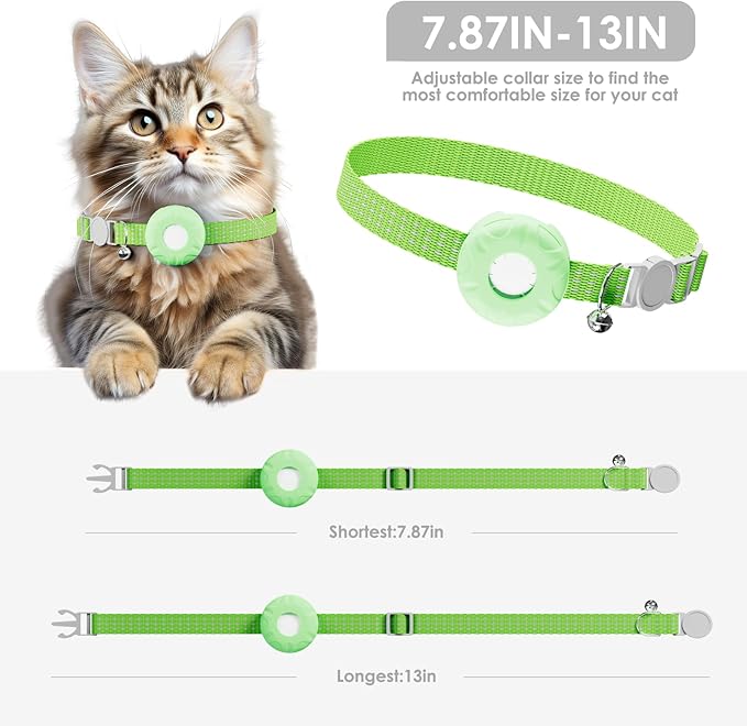Cat Tracker, Waterproof Pet Tracker for Cats, Cat Tracker Collar with Safety Elastic Buckle, Compatible with Apple Find My App (Only iOS), No Monthly Fee, Light Green