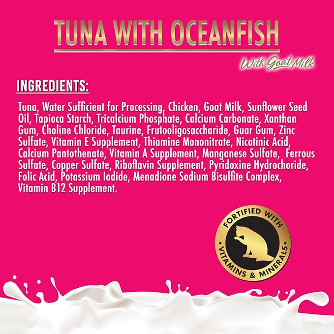 Fussie Cat Super Premium Canned Wet Cat Food in Goat Milk Gravy -2.47 oz Cans - Case of 24 Pack (Tuna & Oceanfish), Lid