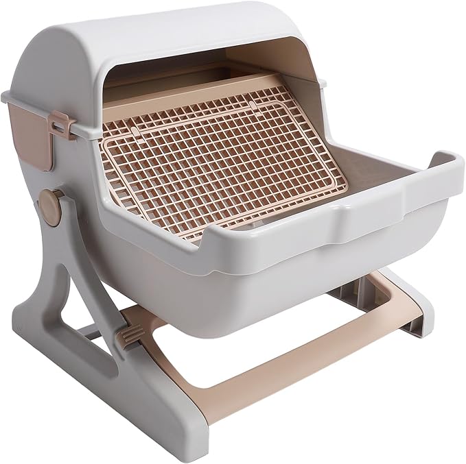 Semi Automatic Cat Litter Box, 20in Large Capacity Plastic Semi Enclosed Cat Litter Box with Safe Protection, Low Noise Smart Cat Toilet Box for Multiple Cats