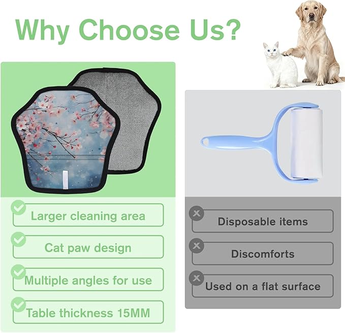 Blooming Cherry Flower Electrostatic Pet Hair Removal Glove for Cats & Dogs - Reusable Grooming Mitt for Couch, Carpet, Car Seat & Laundry - Large 9x9 Inch