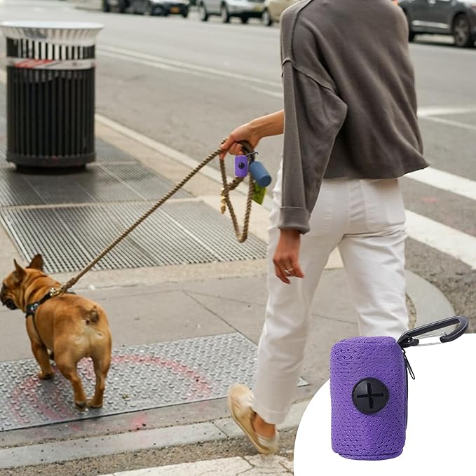 Dog Waste Bag Dispenser, Mesh Fabric Attachment Waste Bag Dispenser with Zipper, Large Capacity Dog Poop Holder, Portable Pet Supplies for Running, Bicycle, Hiking