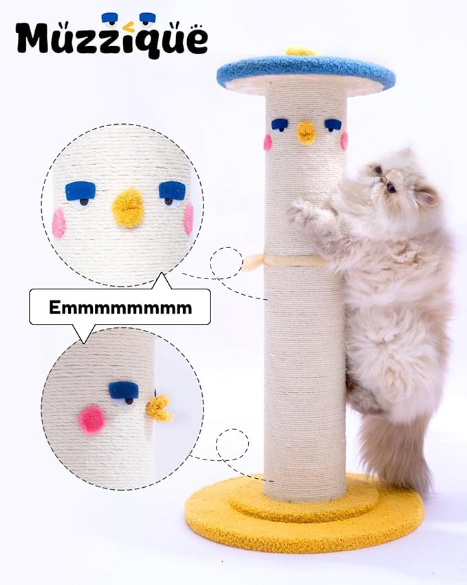 Cat Scratching Post, 31 inch Tall Thicker Scratch Post w/Perch, Full Strectch for Indoor Cats, Adult/Kitten/Kitty Sisal Rope Scratcher, Large Play Toy Stand, Cute Adjustable Heights Furniture
