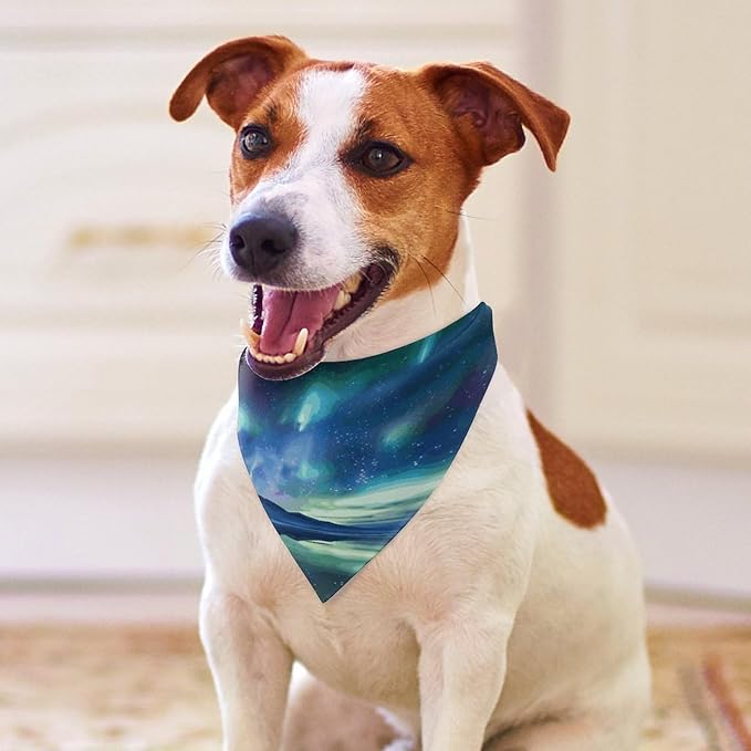 Dog Bandana Spring Pet Scarf Adjustable Triangle Northern Lights Printing Dog Bib Washable Polyester Puppy Bandana for Small Medium Large Dogs Cat Birthday Party Supplies