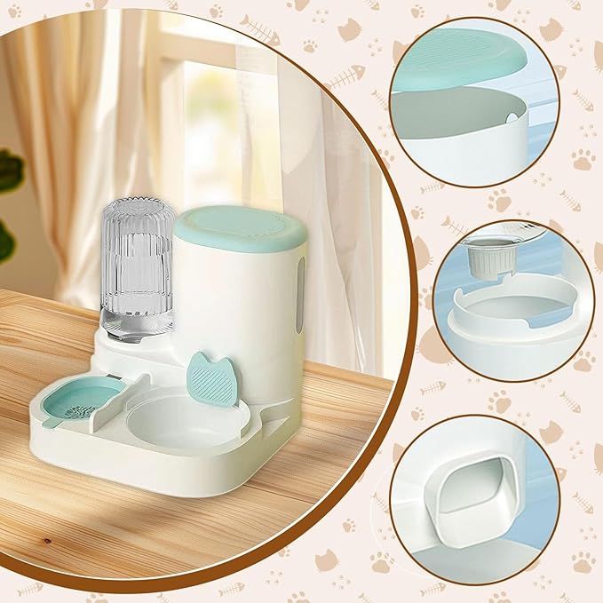 Automatic Dog Feeder and Water Dispenser Dog Bowl Household Portable Automatic Pet Feeder Food Feed for Small Dogs Kitten, Blue