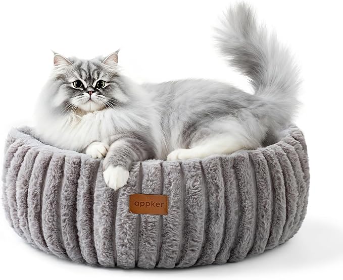 Cat Beds, Self Warming Cat Bed, Washable Pet Beds for Indoor Cats, Super Soft Faux Rabbit Fur Pet Bed for Puppy and Kitten with Anti-Slip Bottom (Grey, 20"x20"x8")
