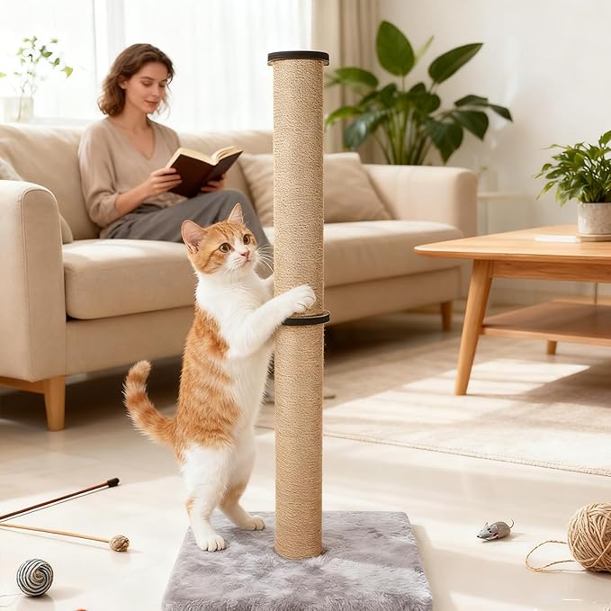 Big Cat Scratching Post for Large Cats, Cat Scratching Post Heavy Duty Posts Tower with Plush Perch, 33 Inch Tall Sisal Rope Cat Scratcher for Indoor Cats