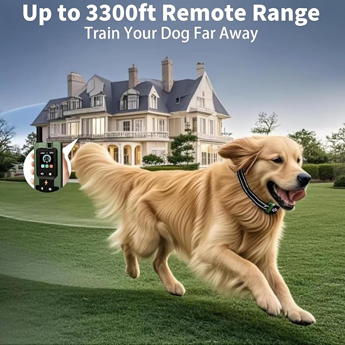 Dog Training Collar with Remote - Upgraded 5 Modes with Step Counting & Light Dog Shock Collar 3300FT IP67 Waterproof Rechargeable E-Collar for Large Medium Small Dogs (Green)
