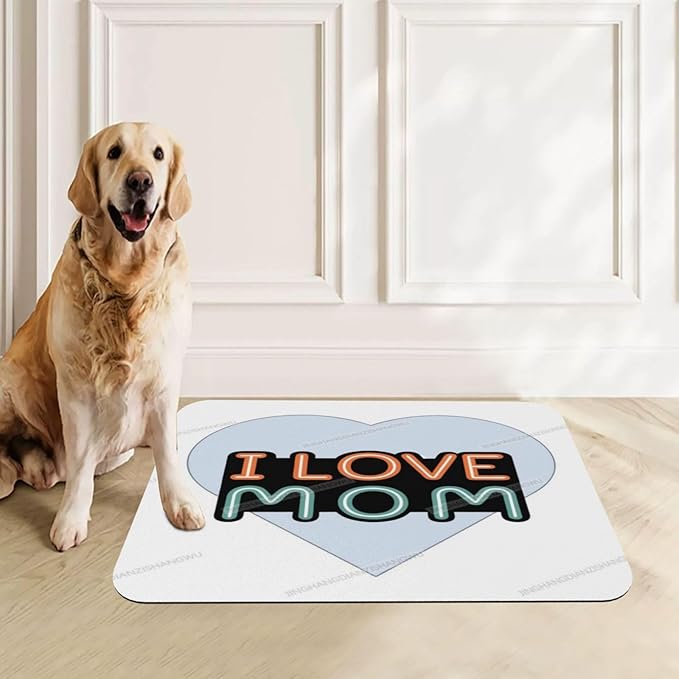 Absorbent Dog Water Cat Mat for Food Water Bowl Quick Dry Happy Mother's Day I Love Mum Gift for Mom Ha Pet Feeding Mats No Stains Dog Food Mat Pet Accessories Supplies Cat Bowl Mats 24x16In