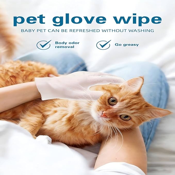 Thickened Pet Bath Glove Wipes, No-Rinse Deodorizing Wipes for Dogs & Cats, Hypoallergenic & Fragrance-Free, Waterless Full-Body Cleaning for Daily Care & Travel, 1 Pack, 6 PCS