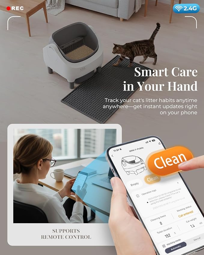 TAIFA Self Cleaning Litter Box with APP Control, Open-Top Automatic Litter Box for Multiple Cats with Safety Sensors, Odor-Free Waste Disposal Includes Trash Bags, 15L Waste Bin, Brush, Scooper, Mat