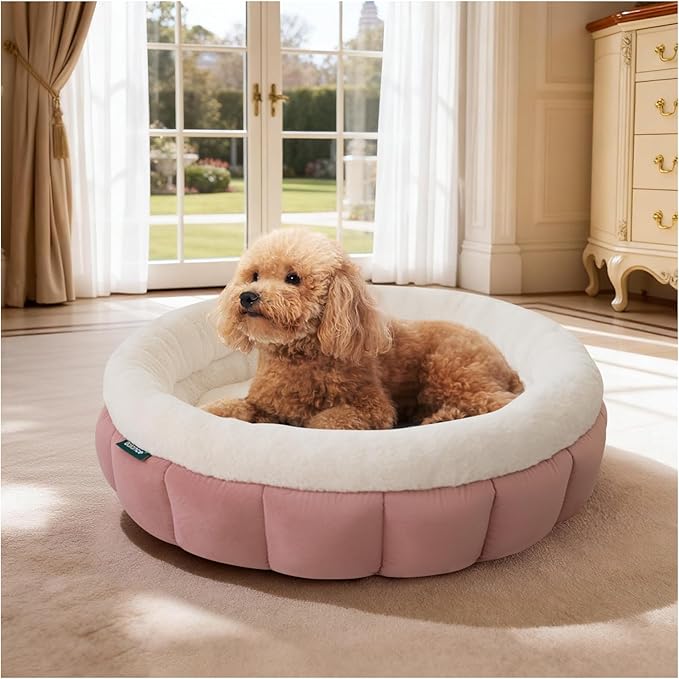 BALANCE Cat Beds for Indoor Cats, Washable Round Cat Bed, Cute Kitten Bed with Anti-Slip Bottom for Kitty and Puppy, 23 Inches, Mellow Rose