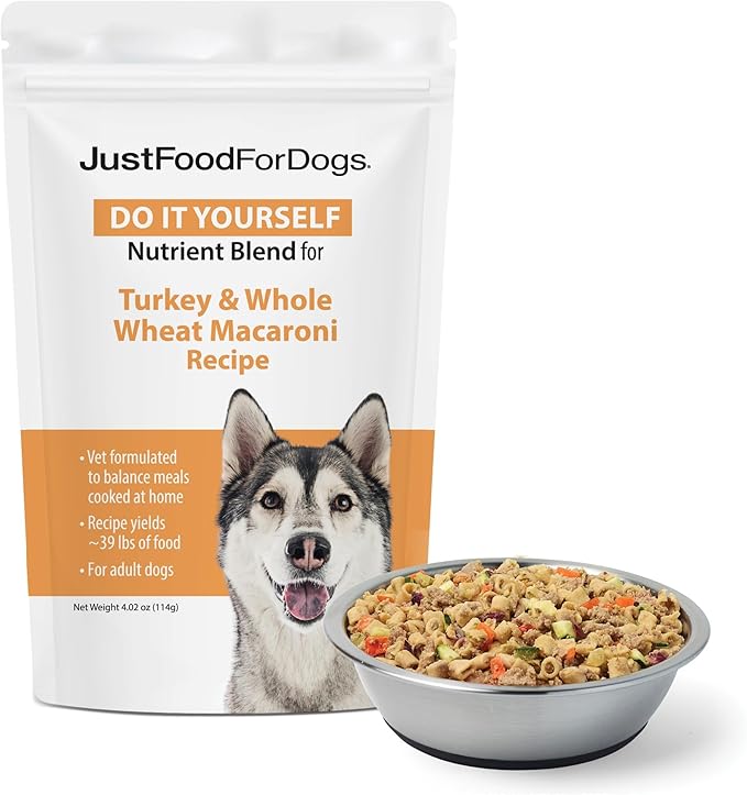 Just Food for Dogs Nutrient Blend, Vitamins and Supplements for Homemade Dog Food, Turkey and Whole Wheat Macacroni, DIY Fresh Pet Meals and Toppers, Human Grade Quality, 4.55oz
