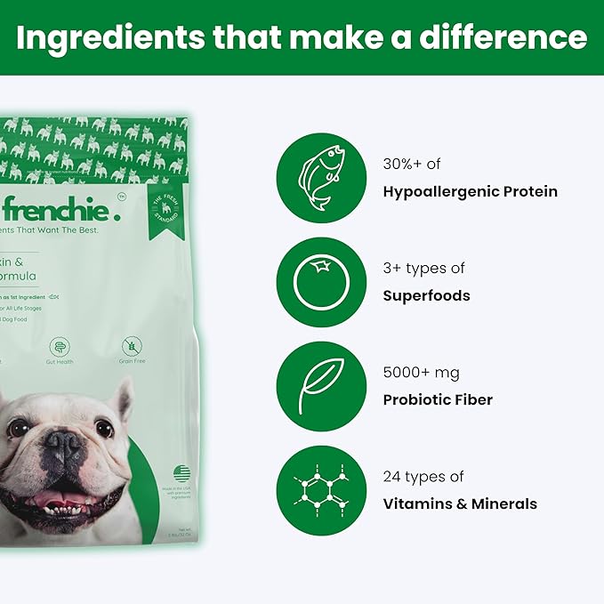 Air-Dried Dog Food for French Bulldogs - 4lb - Salmon, Superfoods, Probiotics - Hypoallergenic & Grain-Free