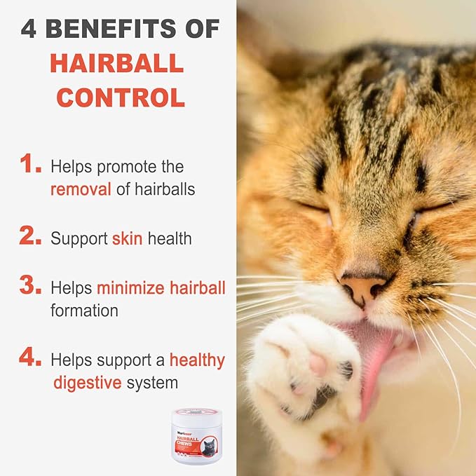 Hairball Control Chews for Cats – Psyllium Husk, Lecithin, Omegas 3-6-9, Zinc & Biotin – Digestive & Skin Support for Hairball Reduction – Soft Chews, Chicken Flavor, 100 Count