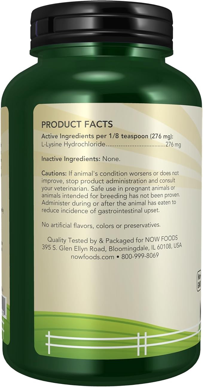 Now Pet Health,L-Lysine Supplement,Powder,Formulated for Cats,NASC Certified,8-Ounce,(Pack of 2)