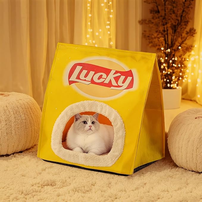 Cute Cat Beds for Indoor Cats, Soft Small Dog Beds, Washable Pet Beds for Puppy and Kitty, Funny Chip Cat Beds, 14 X 17inch