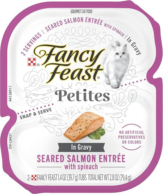 Fancy Feast Gourmet Grain-Free Meals Wet Cat Food Pate and Gravy Petites 10 Twin Pack Trays, 20 Servings (Seared Salmon in Gravy)