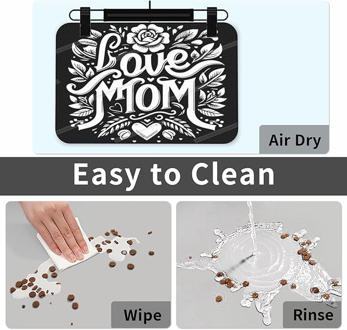 Non Slip Mat for Dog Pet Cat Dog Food Mats Happy Mother's Day Floral Gift for Mom Kr Water Bowl Mat Quick Dry Absorbent Cat Feeding Mats 24x16In