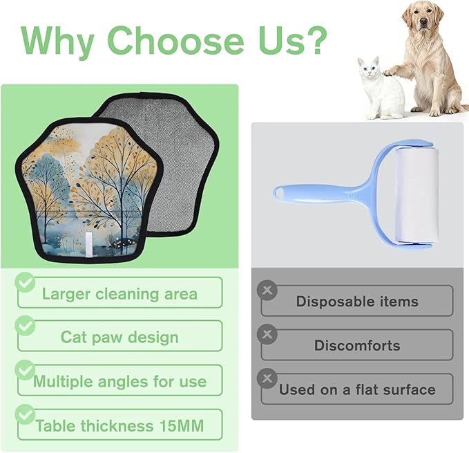 Forest Tree Leaves Electrostatic Pet Hair Removal Glove for Cats & Dogs - Reusable Grooming Mitt for Couch, Carpet, Car Seat & Laundry - Large 9x9 Inch