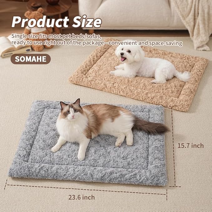 Self Warming Cat Bed Mat, Washable Self Heating Cat Mat, Extra Warm Thermal Pet Pad with Non-Slip Bottom, Soft Plush Faux Fur for Indoor Pet Sleep Cushion, 23x15 Inch Latte