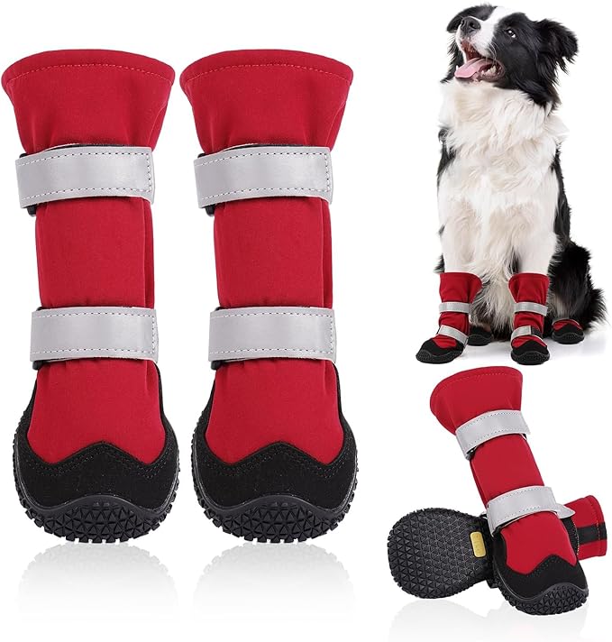 Dog Boots with Fleece Lining, Waterproof Dog Shoes for Medium and Large Dogs - Reflective, Non Slip, 2PCS Outdoor Snow Dogs Boots & Paw Protectors for Winter