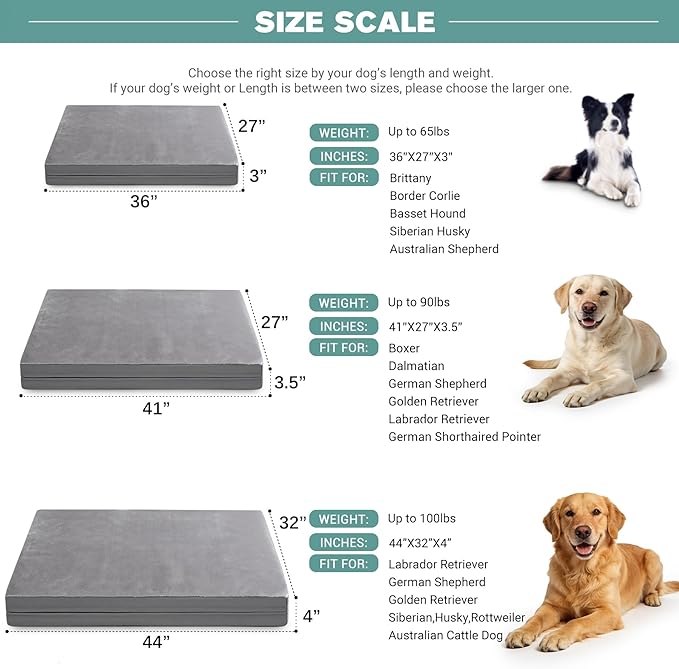 Waterproof XL Dog Beds Large Sized Dog, Outdoor Orthopedic Washable Crate Pad 42 inch, Extra Large Foam Pet Bed with Durable Removable Cover Reversible, XLarge Anti-Slip Kennel Pads, 41"x27", Gray